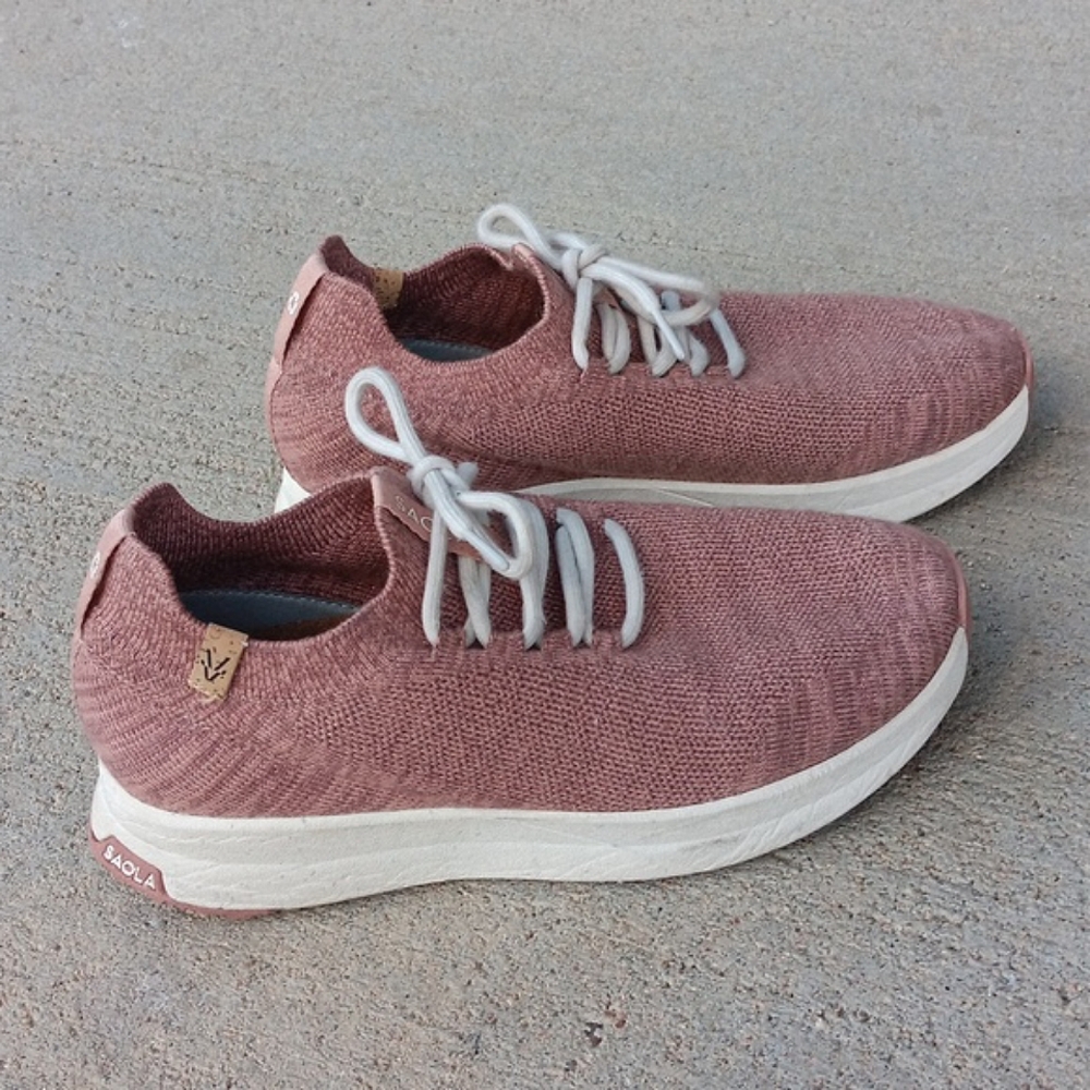 Saola Pink Knit Lace Up Sneakers Athletic Shoes
